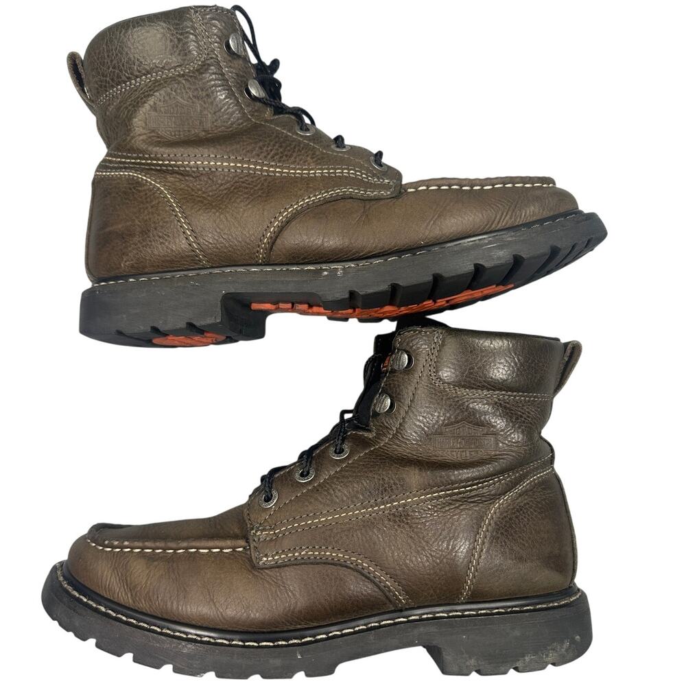 Harley-Davidson Men's 9.5M Brown Leather Moc Toe Side Zip Motorcycle Boots